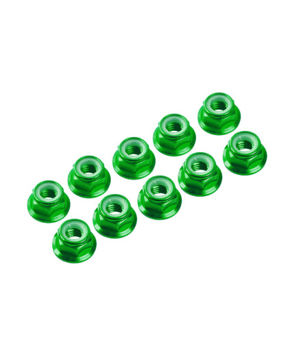 3mm. Alu. Nylon Nut W/Flanged Green (10Pcs) - ULTIMATE - UR1503-GR