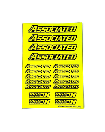 Stickers Associated Jaune Fluo sur format A5 - AIGOIN RACING - AR3009