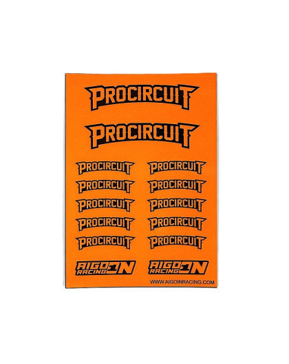 Stickers Procircuit Orange Fluo sur format A6 - AIGOIN RACING -AR3026