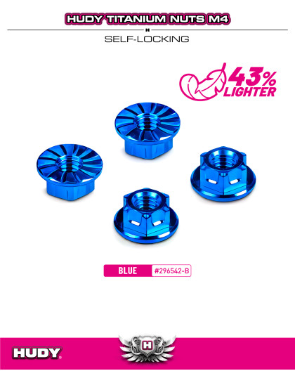 Ecrous de roue M4 titane - Bleu (4) - HUDY - 296542-B
