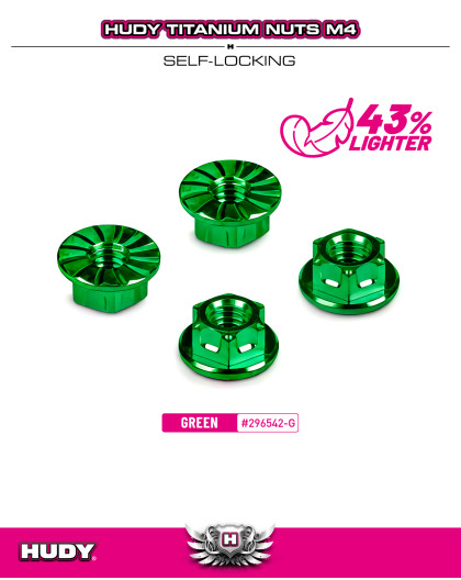 Ecrous de roue M4 titane - Vert (4) - HUDY - 296542-G