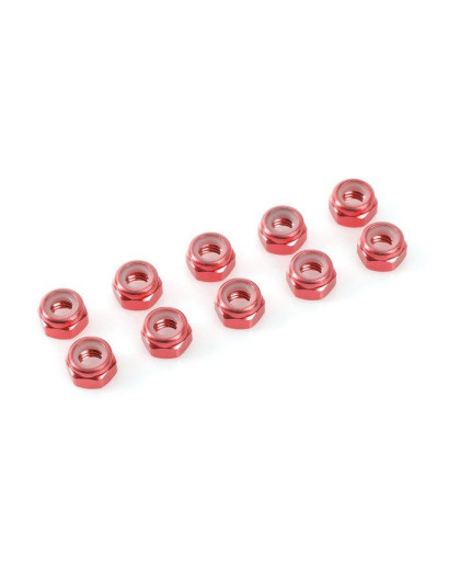 TEAM CORALLY - ALUMINIUM NYLST OP NUT - M3 - RED - 10 PCS - C-31025 -