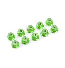 TEAM CORALLY - ALUMINIUM NYLST OP NUT - M4 - FLANGED - GREEN - C-3113