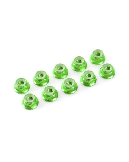 TEAM CORALLY - ALUMINIUM NYLST OP NUT - M4 - FLANGED - GREEN - C-3113